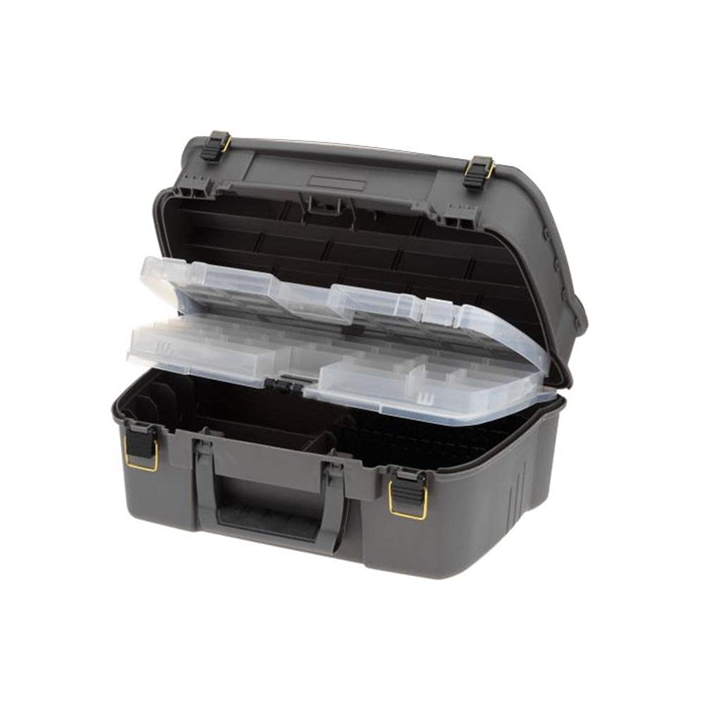 Over-molded carry handle and brass-bailed latches on Plano 1444 Magnum Guide Series Tackle Box