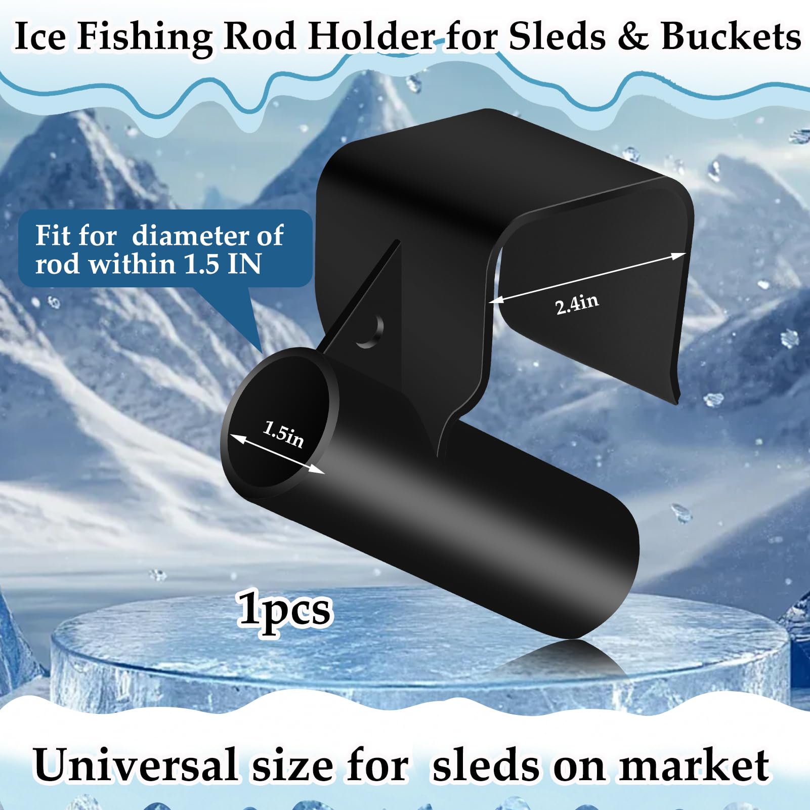 Close-up of rod holder clamp and insert size (2.3 inches clamp, 1.5 inch insert)
