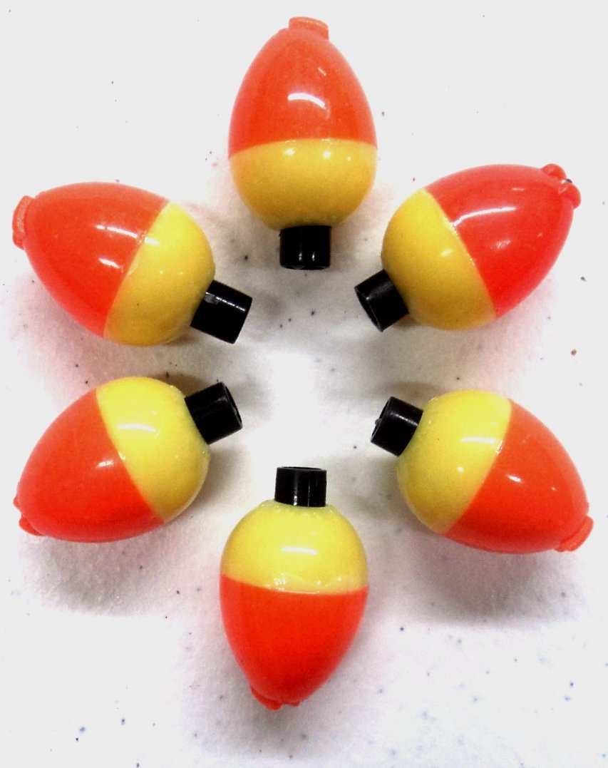 Plastilite 3/4-inch pear-shaped ice bobber offers high visibility for quick line tracking.