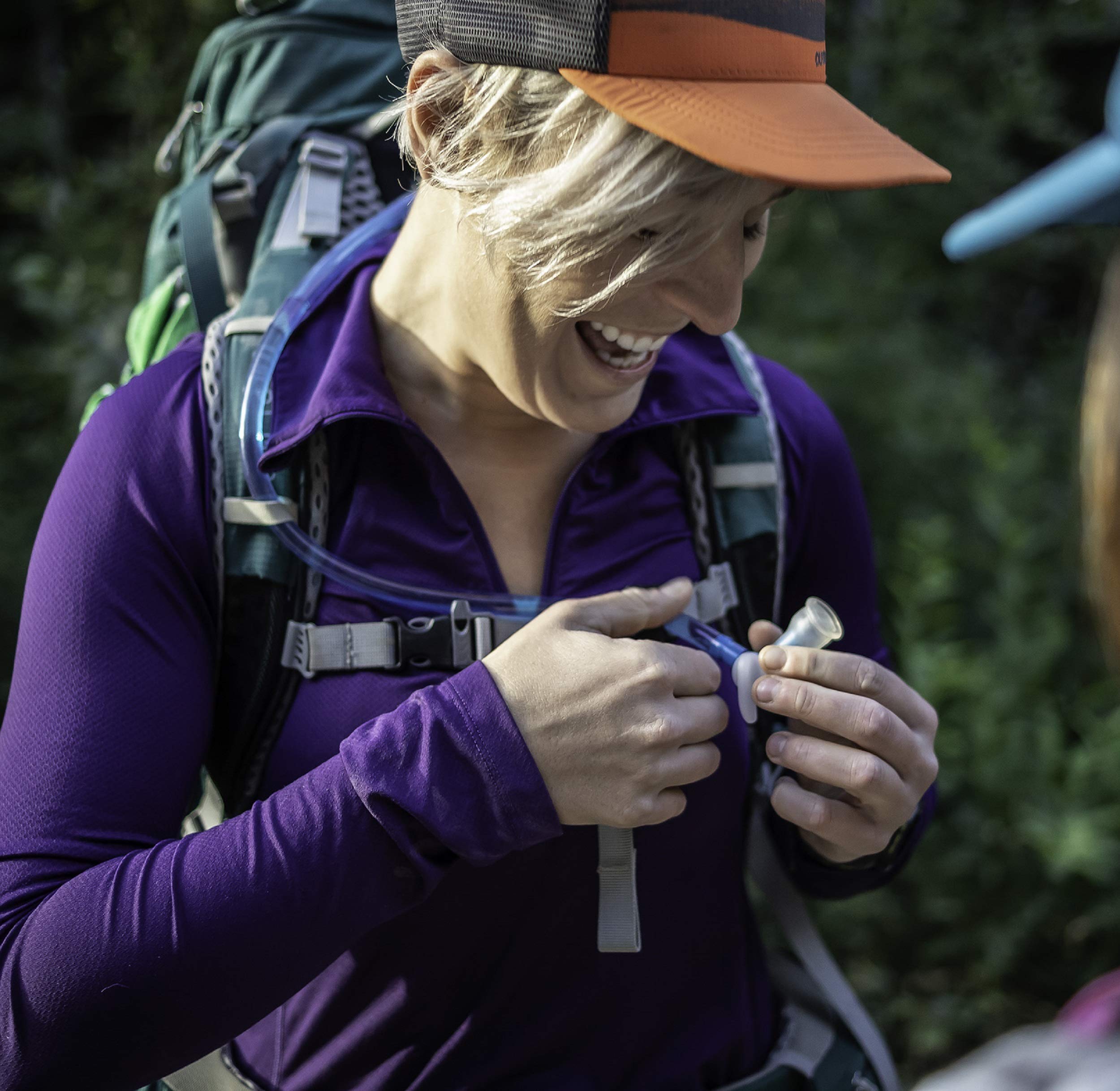 Platypus Big Zip EVO HyFLO bite valve delivering smooth flow on hikes.