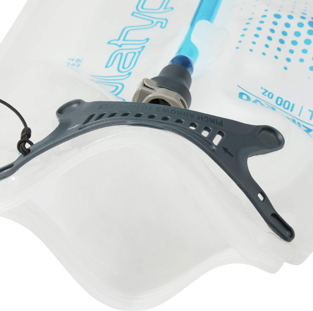 Platypus Big Zip EVO leak-proof shut-off prevents spills in your pack.
