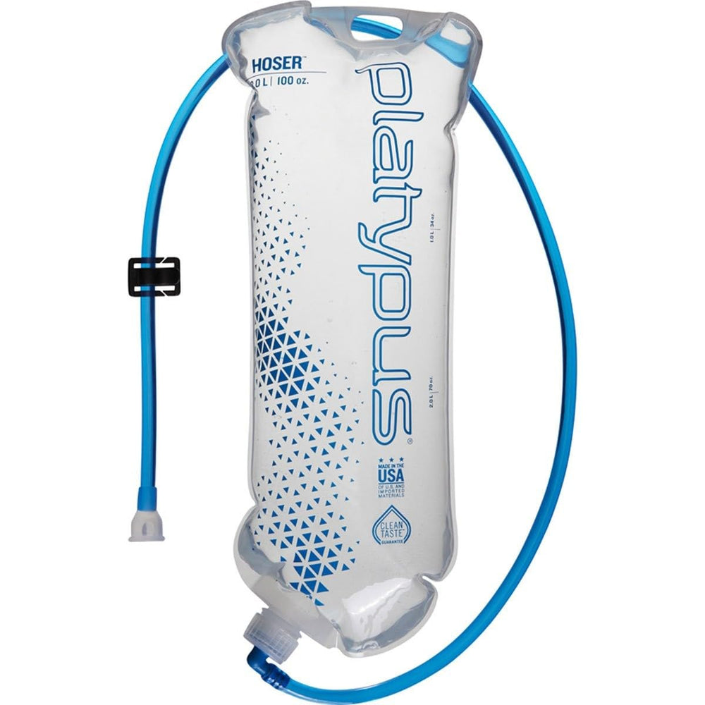 Platypus Hoser reservoir with hang loop for secure backpack carry.