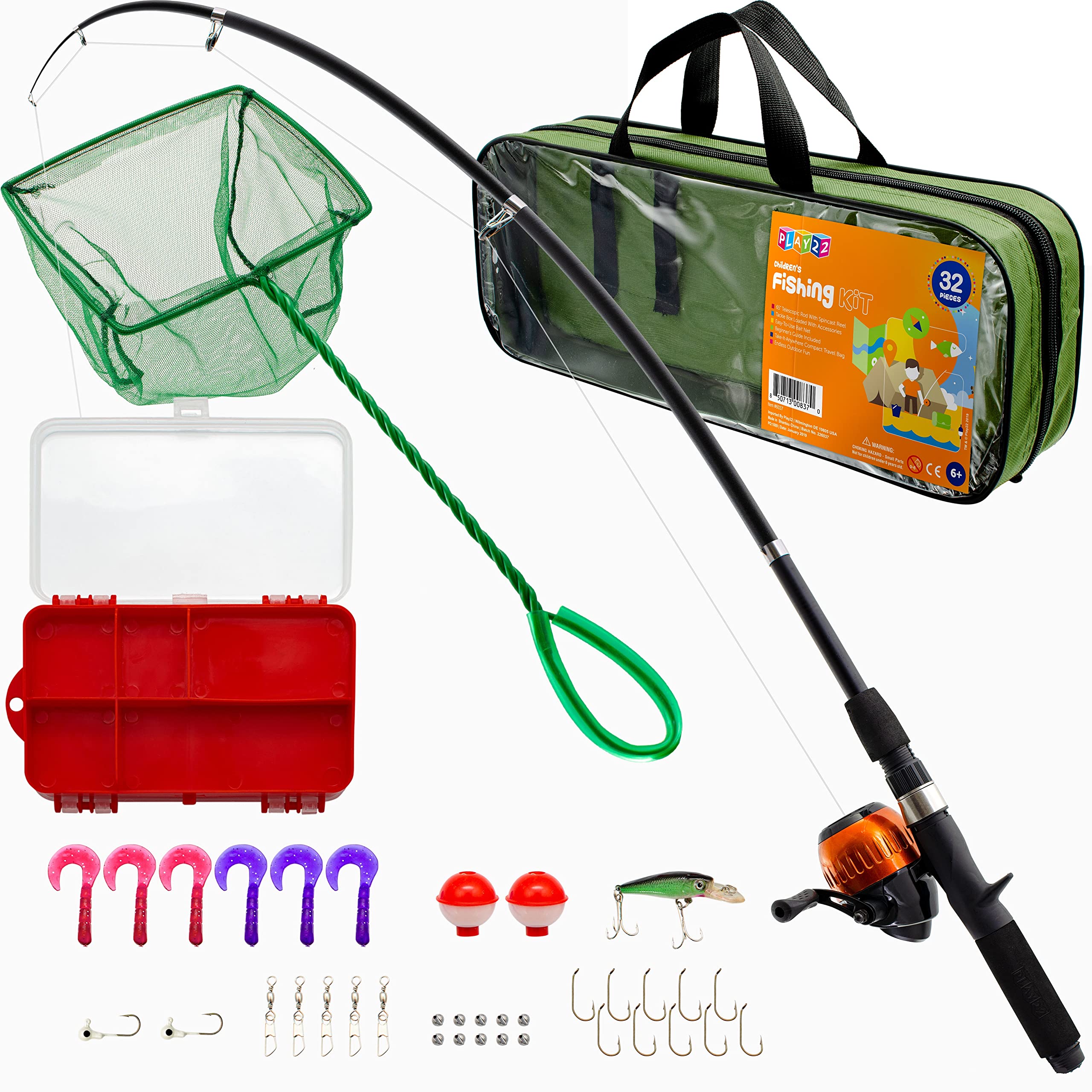 Play22 kids fishing pole 65-inch telescopic rod with spincast reel