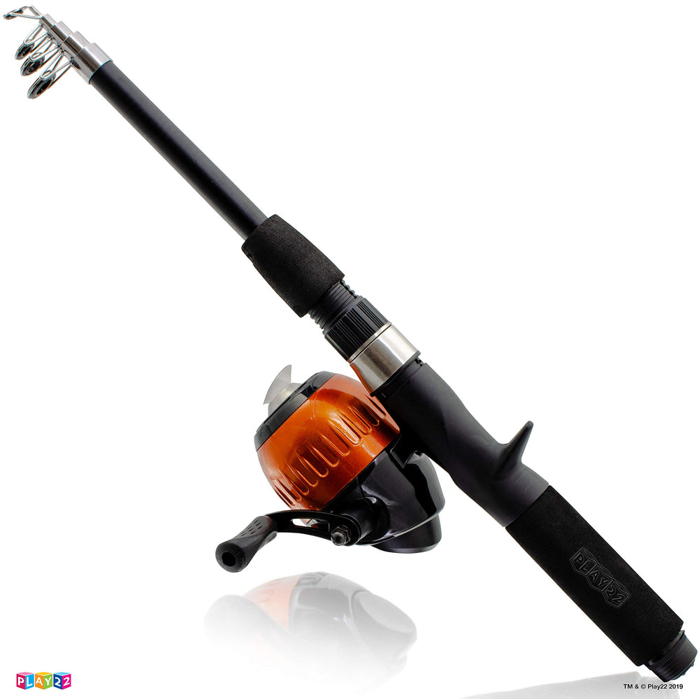 65-inch telescopic fishing rod folded to compact travel size with tackle box