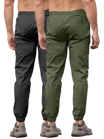 PLEPAN mens cargo joggers army green side view emphasizing flexible movement for outdoors.