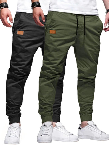 PLEPAN mens cargo joggers black front view highlighting breathable comfort for daily wear.