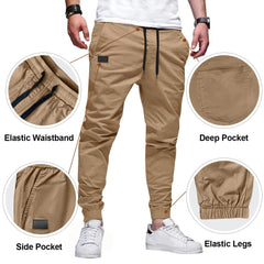 PLEPAN Mens Cargo Joggers back pocket with leather label detail