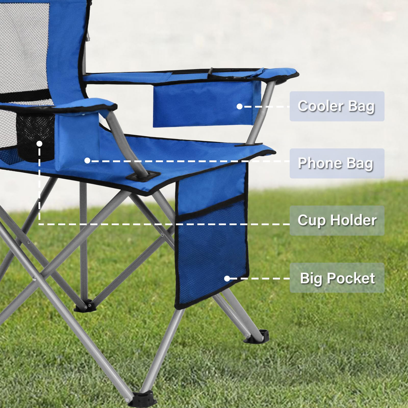 PLKO camping chair 600D Oxford fabric with steel frame for durability.