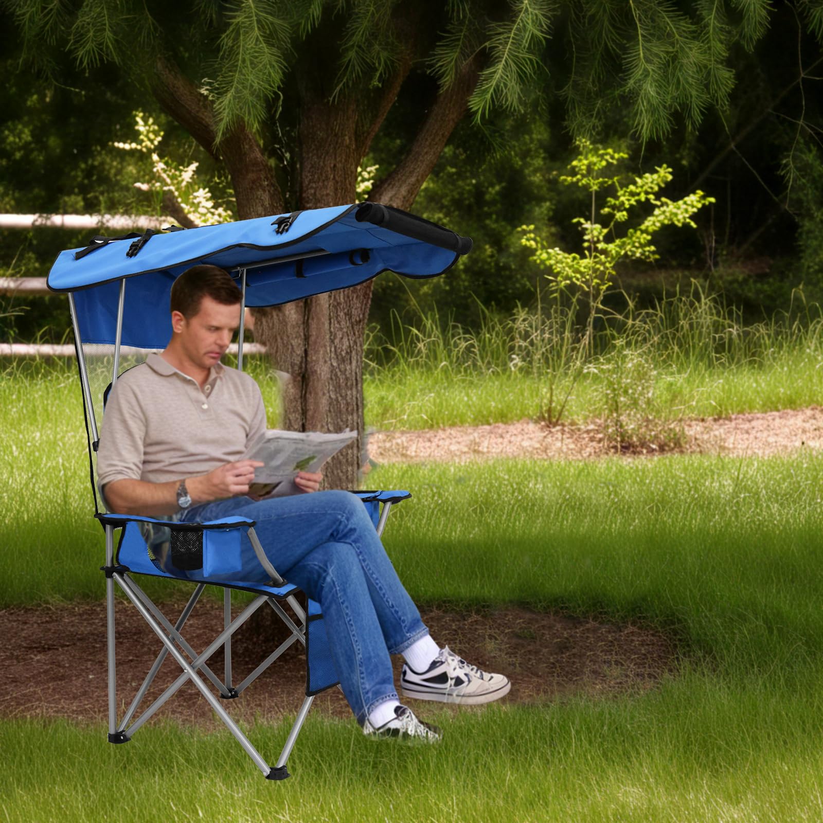 PLKO camping chair sturdy steel frame supports up to 330 pounds.