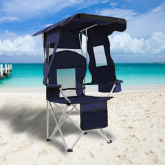 PLKO camping chair with canopy blue provides sun protection for hot-day outdoor activities