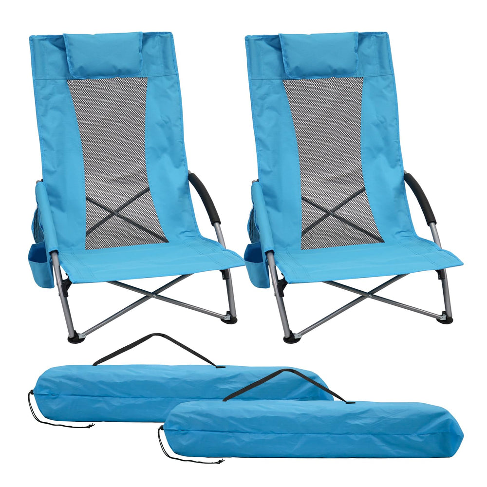 PLKO high back beach chair 2-pack opened for sturdy seaside lounging.