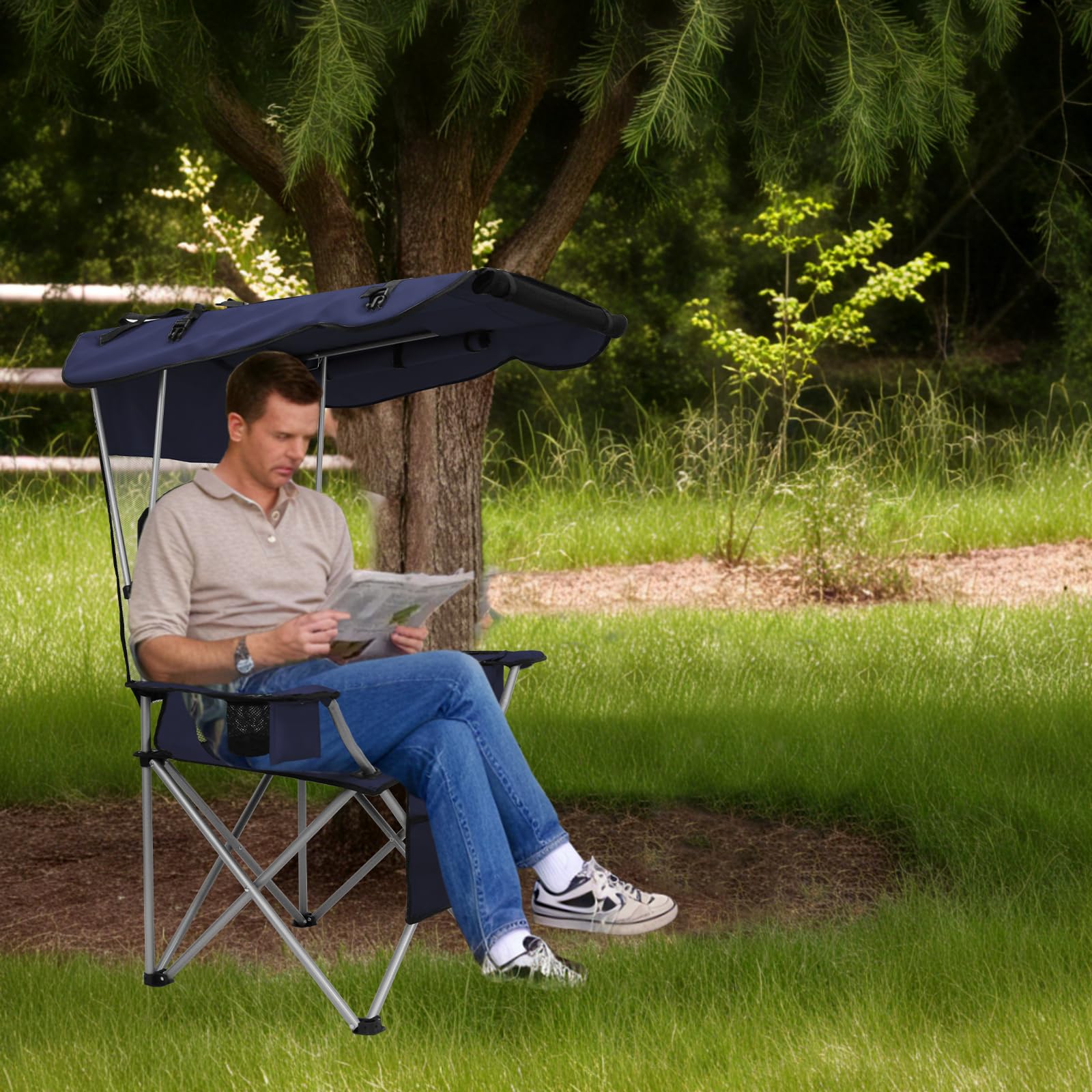 PLKO portable lawn chair for adults ready for camping, events, and backyard shade