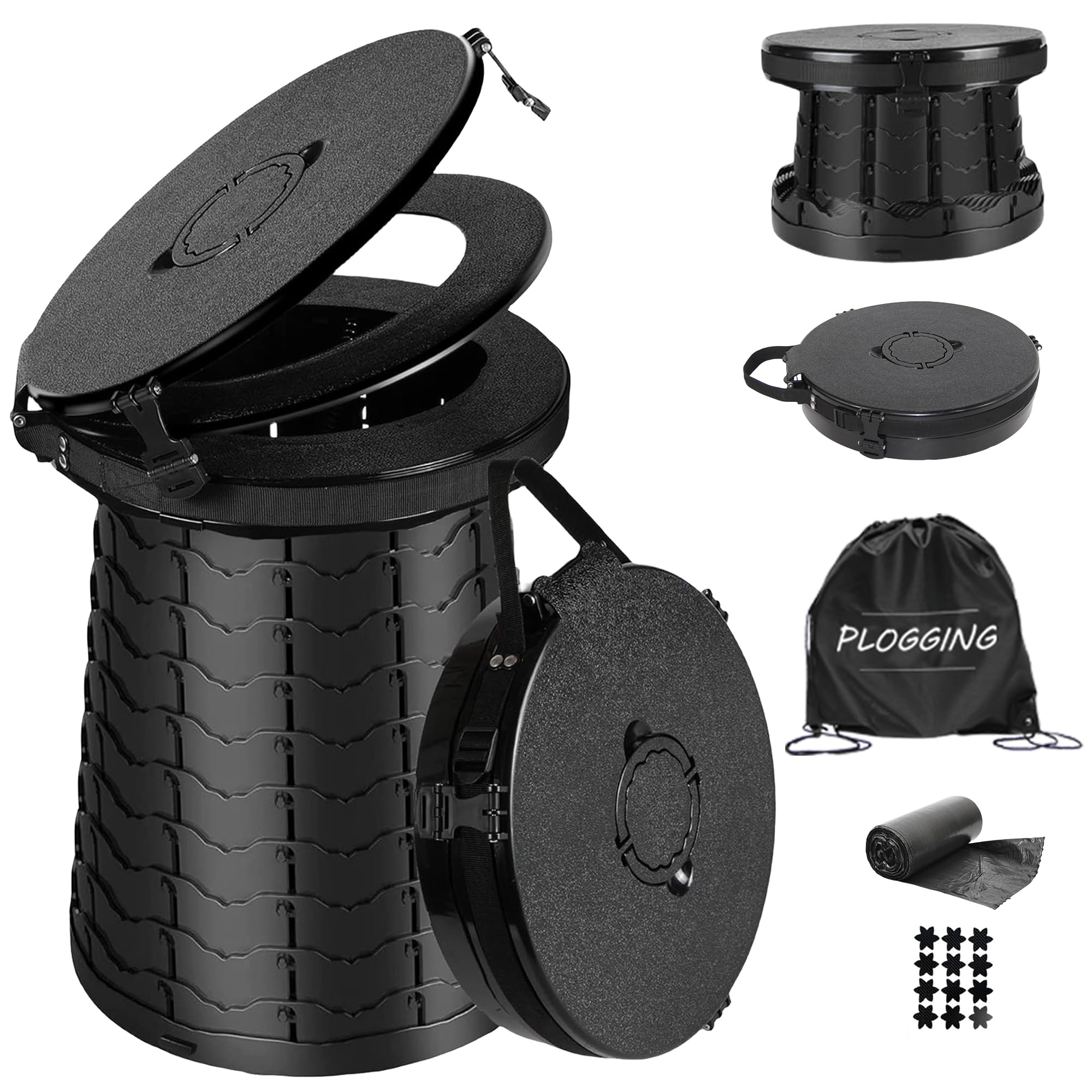 PLOGGING XXL portable toilet assembled for easy outdoor relief on camping trips.
