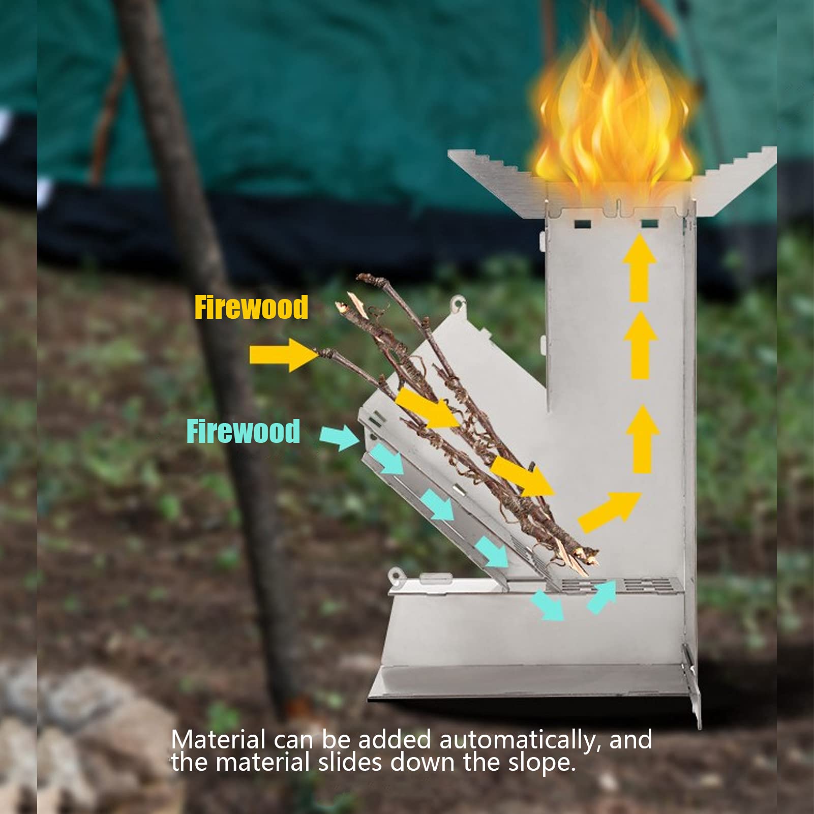 plplaaoo Rocket Stove adjustable ignition door supports quick starts with various fuels