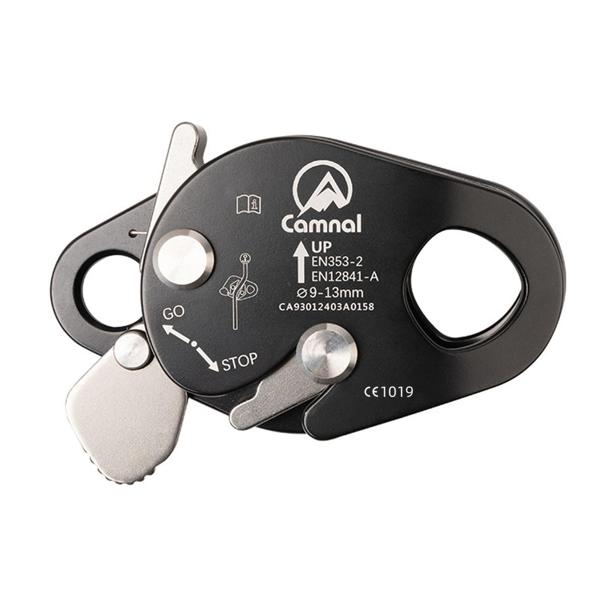 plplaaoo rope grab in black with secure grip for climbing safety.