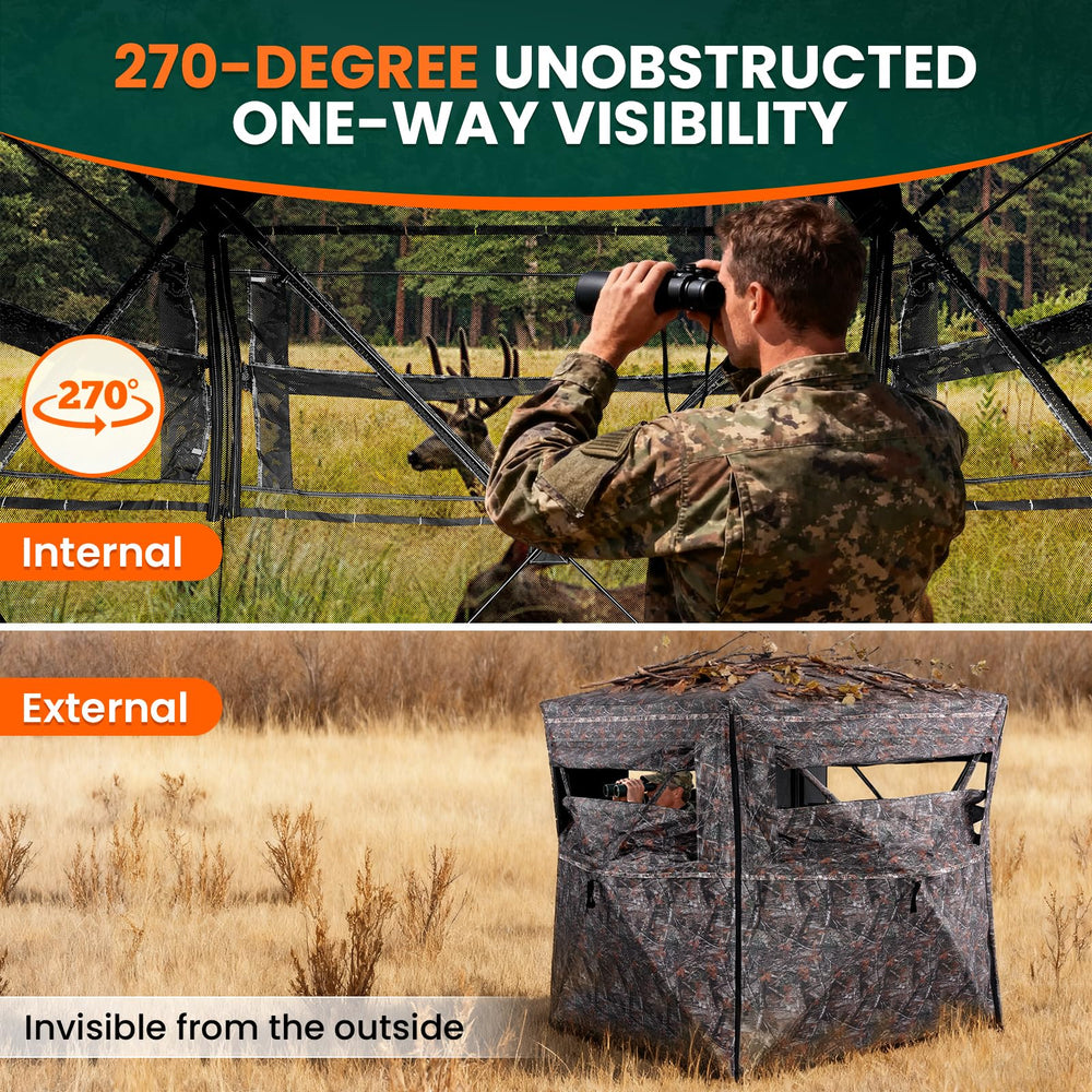 Plscoverit hunting blind 270-degree interior view for wide visibility