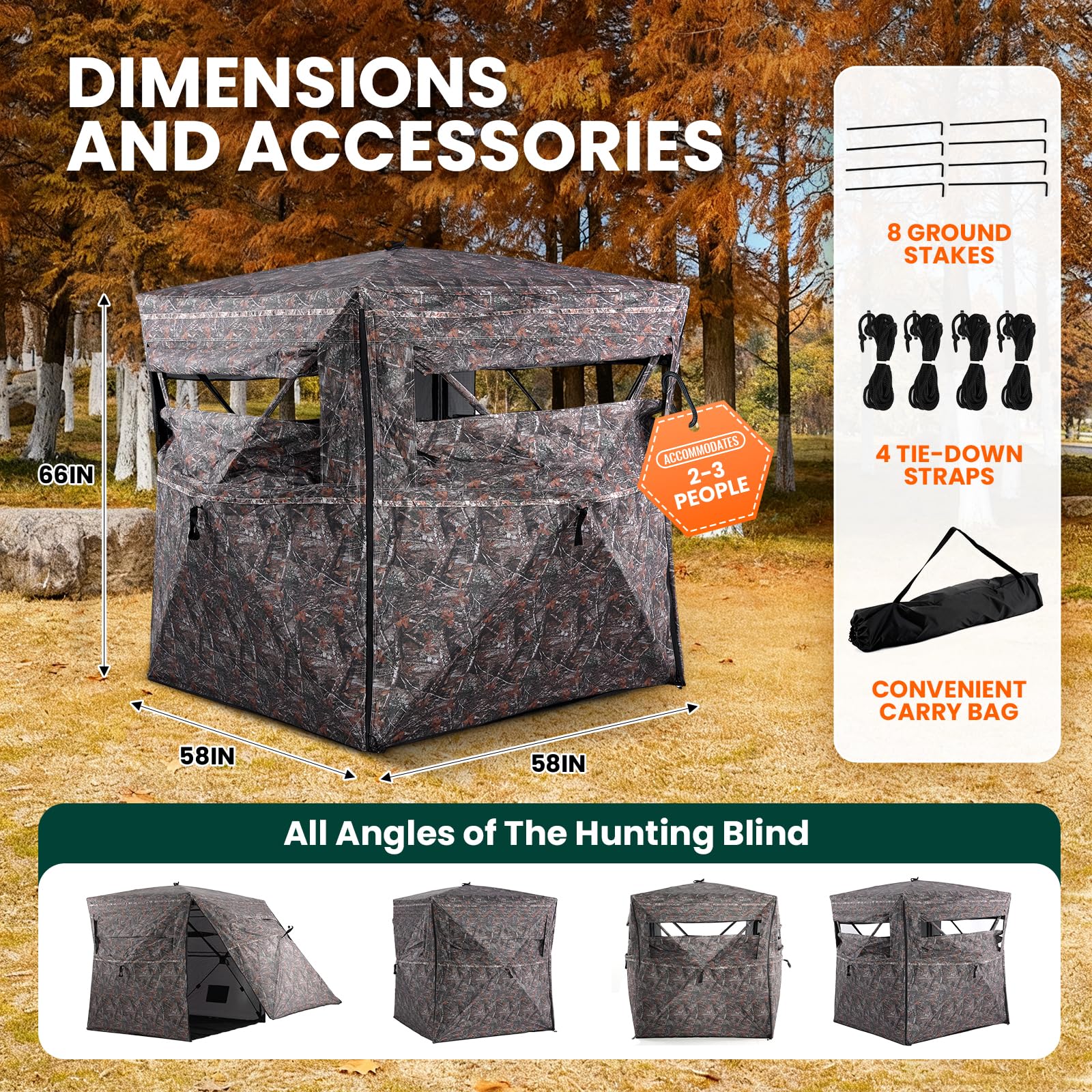 Plscoverit hunting blind dimensions 58x58x66 for spacious, comfortable use