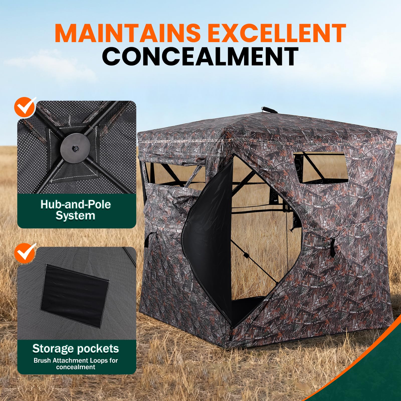 Plscoverit hunting blind door zipper minimizes exposure during entry