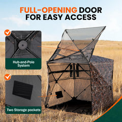 Plscoverit hunting blind rotating door offers easy access and gear transport