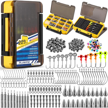 PLUSINNO 229-piece fishing accessories kit with double-sided tackle box open view