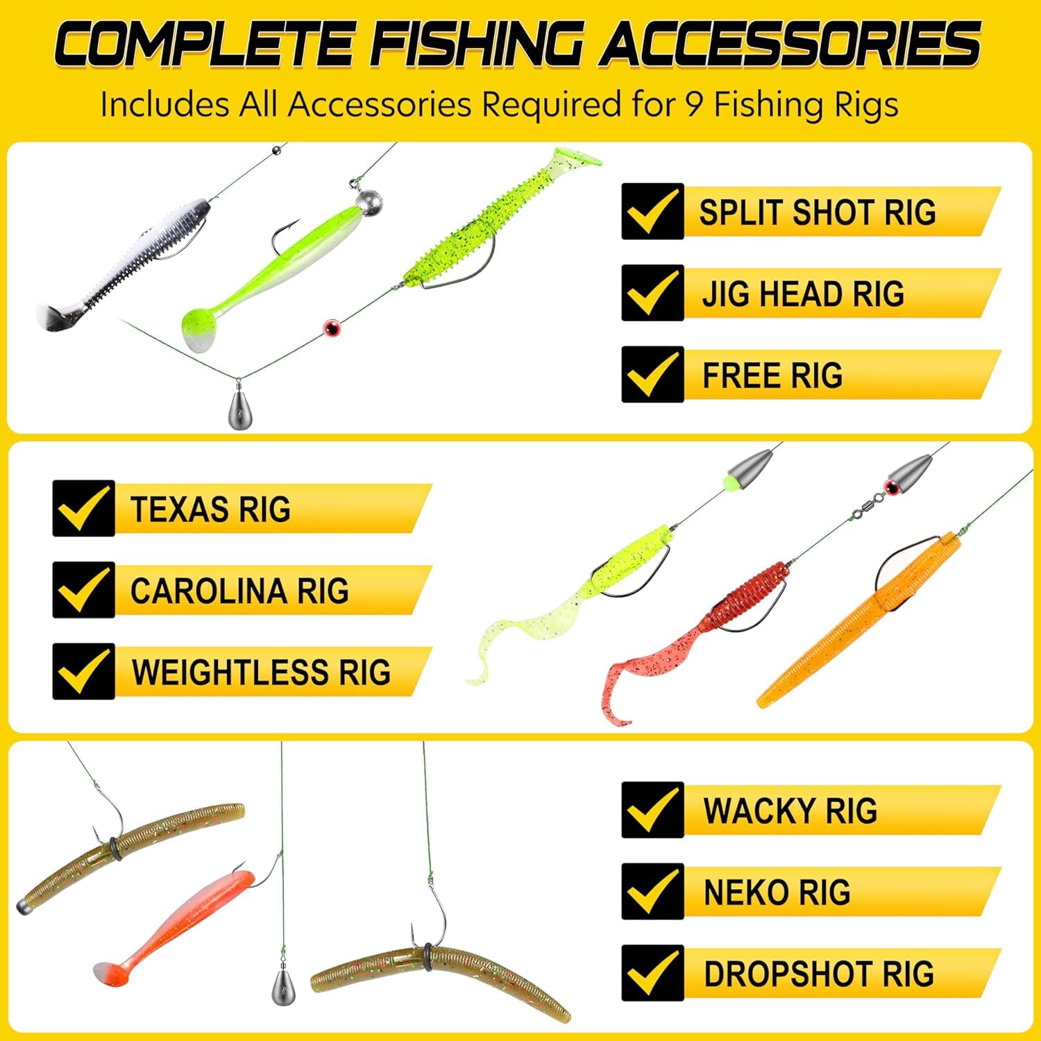 Close-up of stainless steel hooks, jig heads and weights