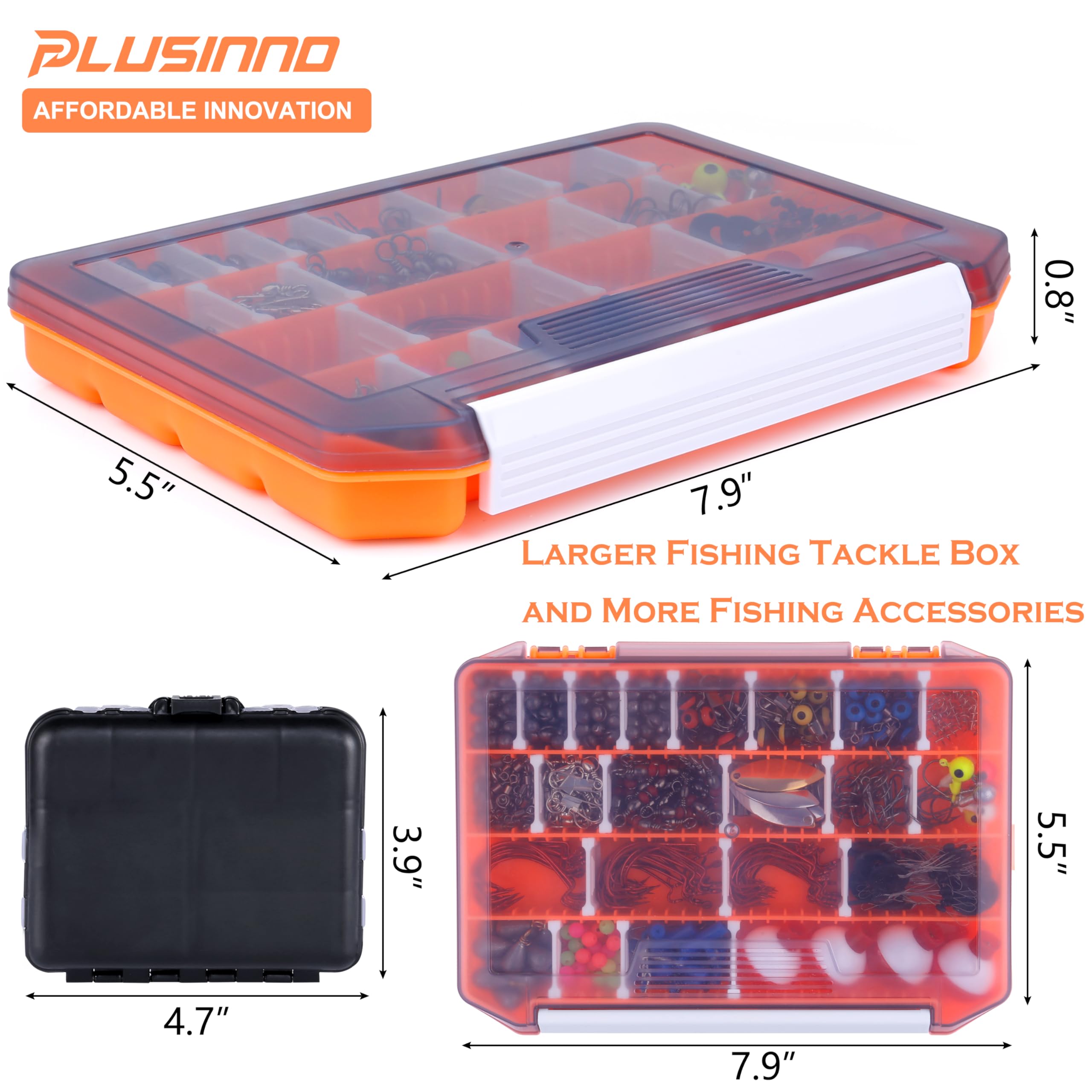 Compact PLUSINNO tackle box with 263-piece fishing gear