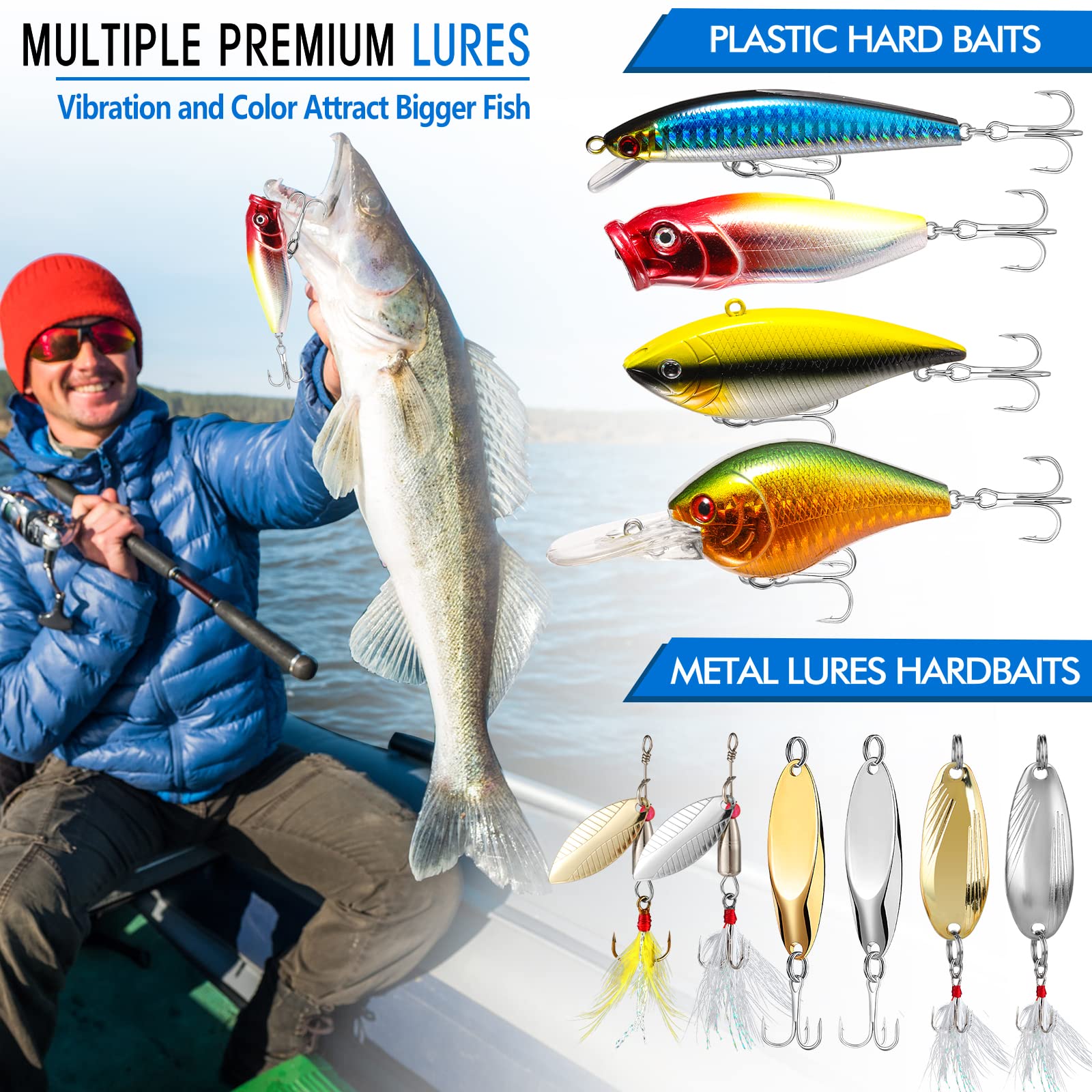 Packaging of PLUSINNO 353-piece fishing lure kit