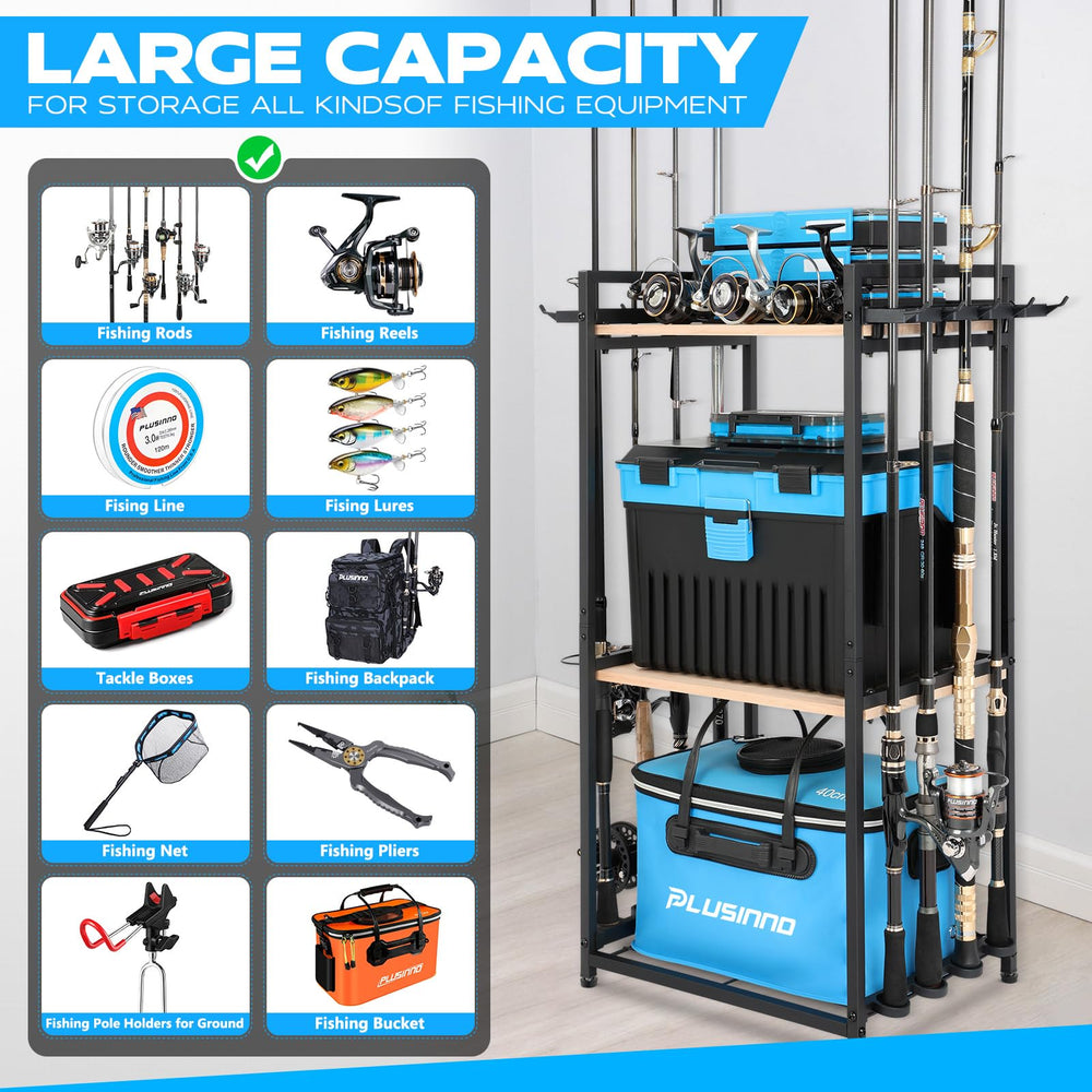 PLUSINNO-8-rods-storage illustrates capacity to declutter tackle and reels.