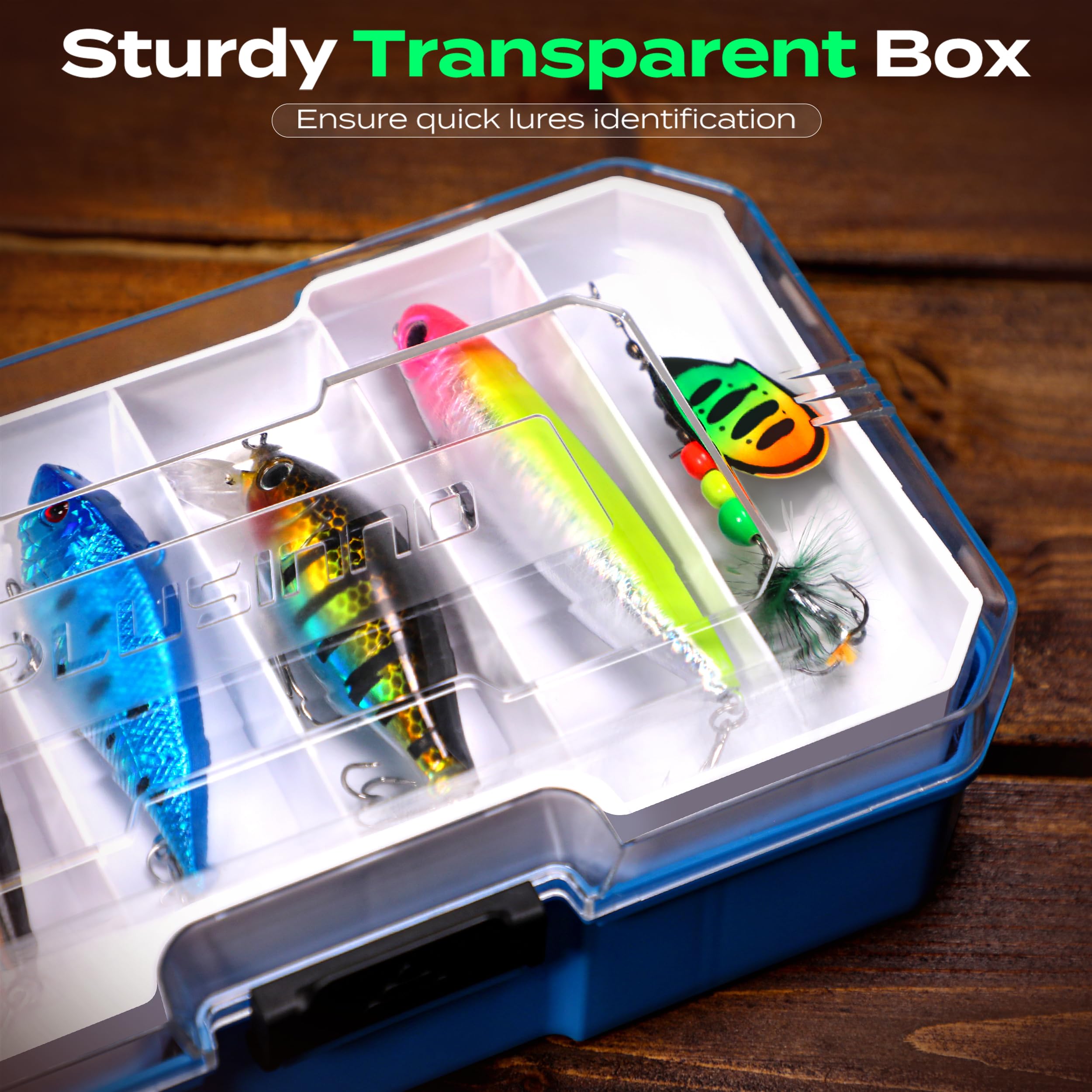 PLUSINNO anti-topple lure box keeps contents secure during transport.
