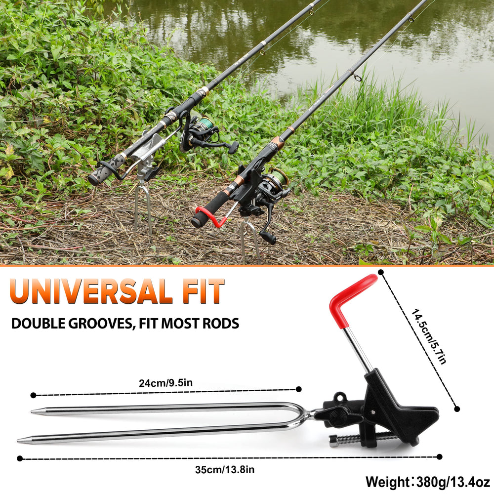 Bank fishing setup with two PLUSINNO rod holders in action