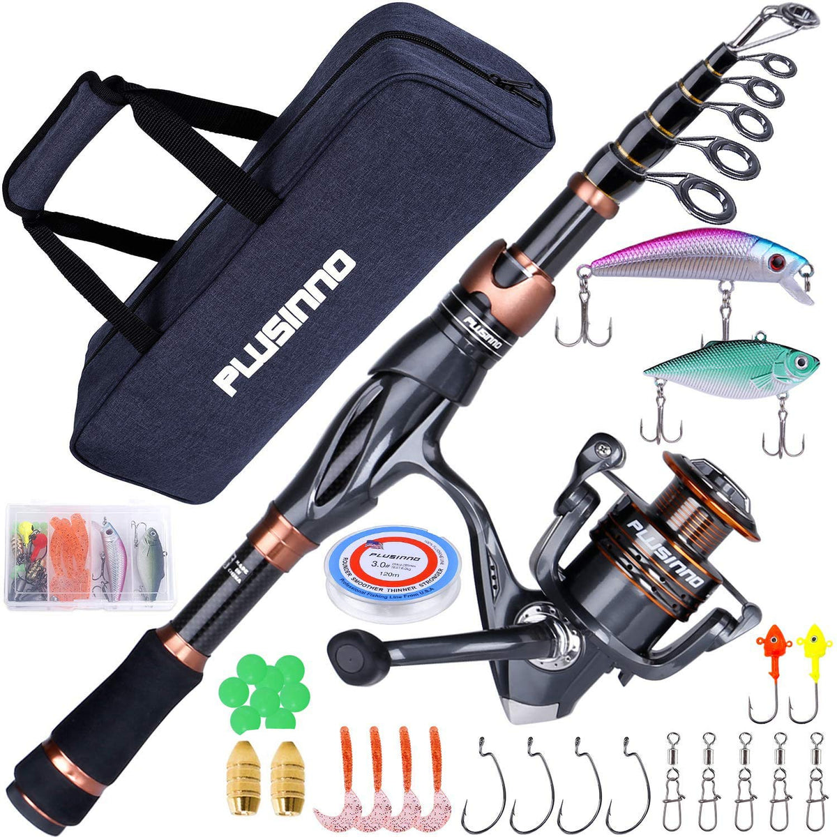 PLUSINNO Bronze Warrior rod extended enables longer casts and versatile freshwater fishing.