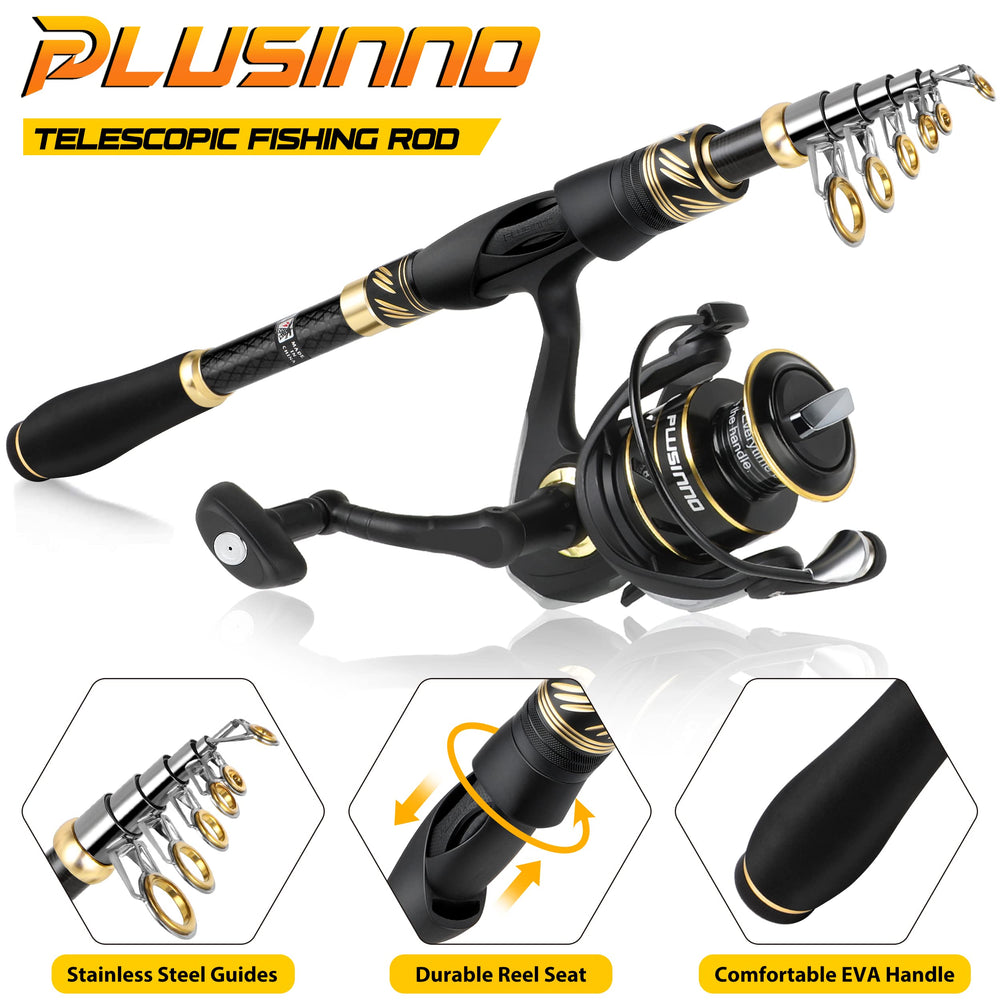 PLUSINNO collapsible fishing pole 16-inch travel size for hiking trips.