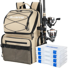 PLUSINNO cooler fishing backpack front view showing organized storage for easy access
