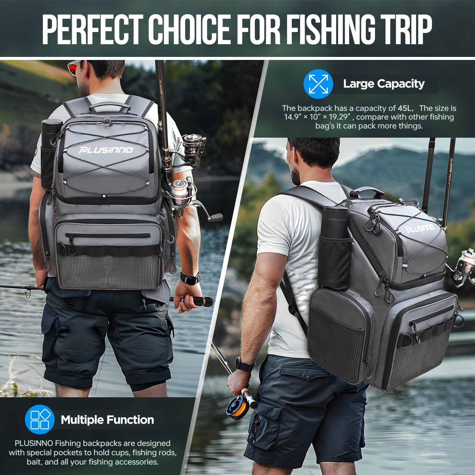 PLUSINNO Cooler Fishing Backpack suits camping and hiking beyond fishing