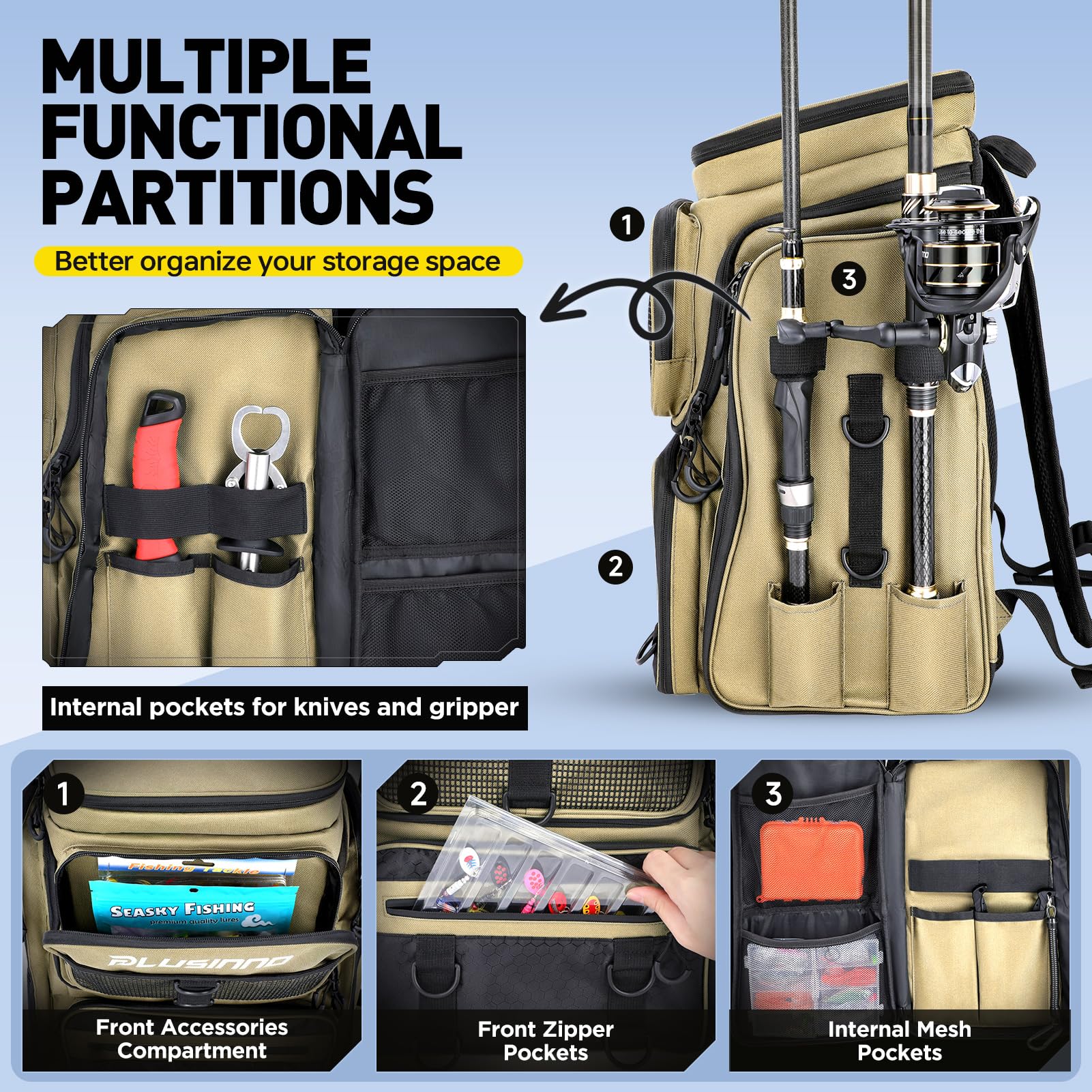 PLUSINNO ergonomic shoulder straps reduce pressure during long outdoor days