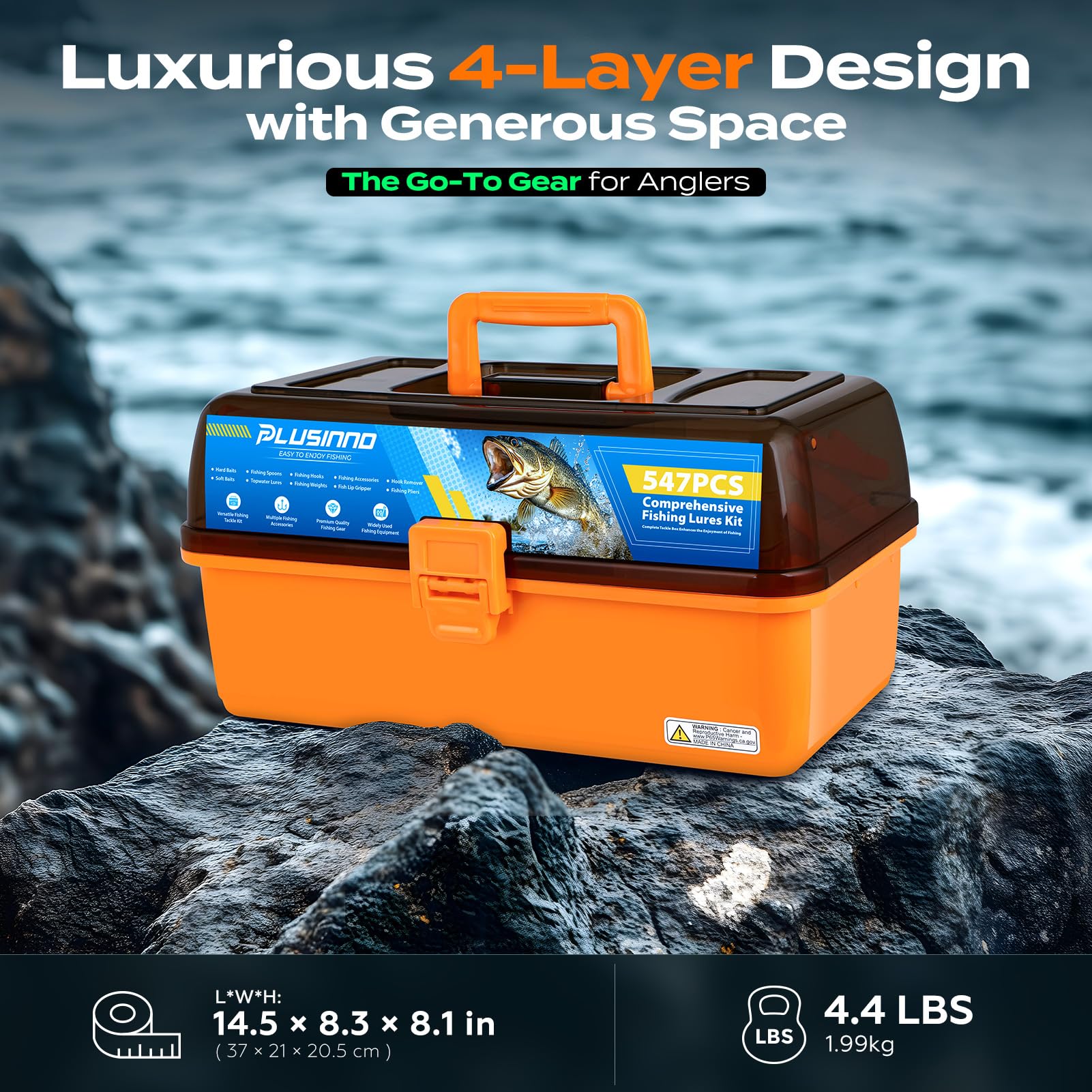 Ergonomic carry handle on PLUSINNO tackle box