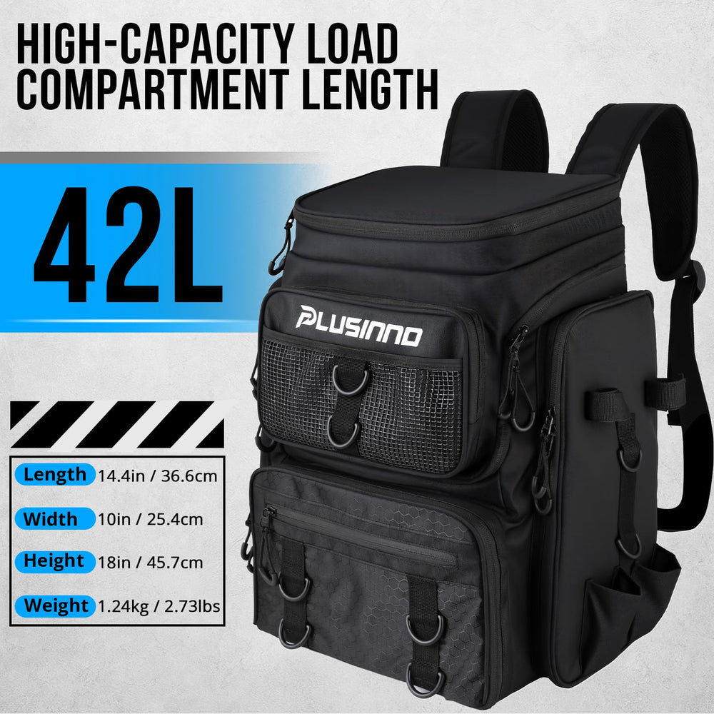 Plusinno fishing backpack 16 pockets for quick access and tidy storage.