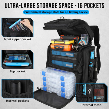 Plusinno fishing backpack adjustable storage divider creates flexible compartments.