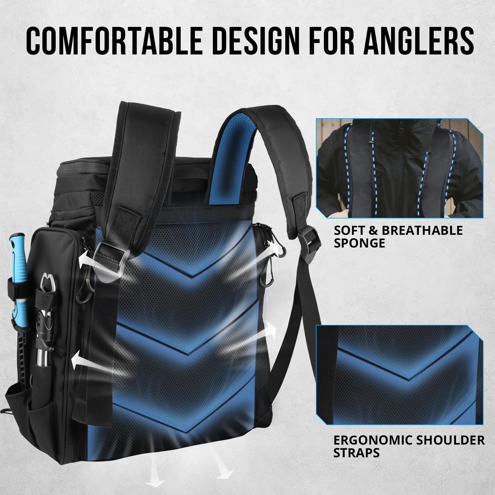 Plusinno fishing backpack all-day comfort and rugged build for long sessions.