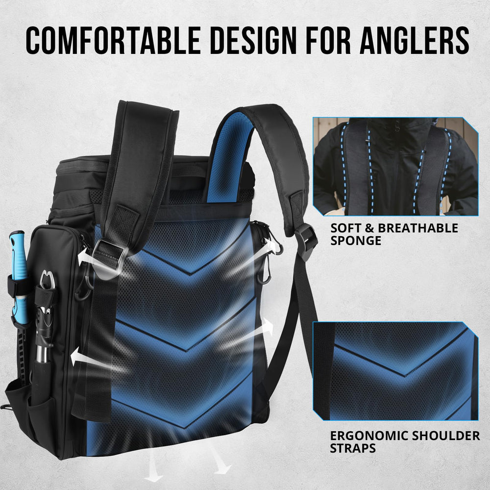 Plusinno fishing backpack all-day comfort and rugged build for long sessions.