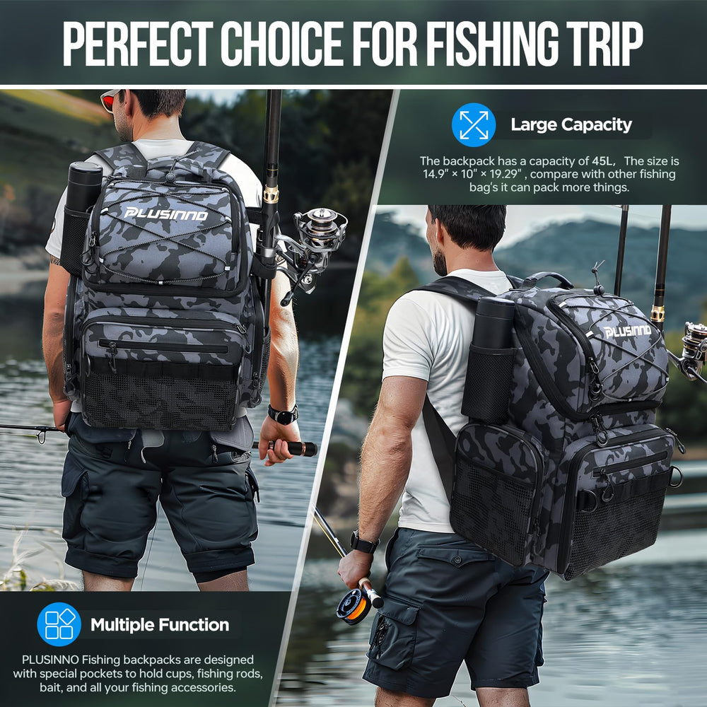 PLUSINNO fishing backpack bottle pocket for hydration during adventures