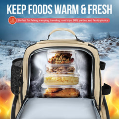 PLUSINNO fishing backpack cooler compartment keeps drinks cold during hot days.