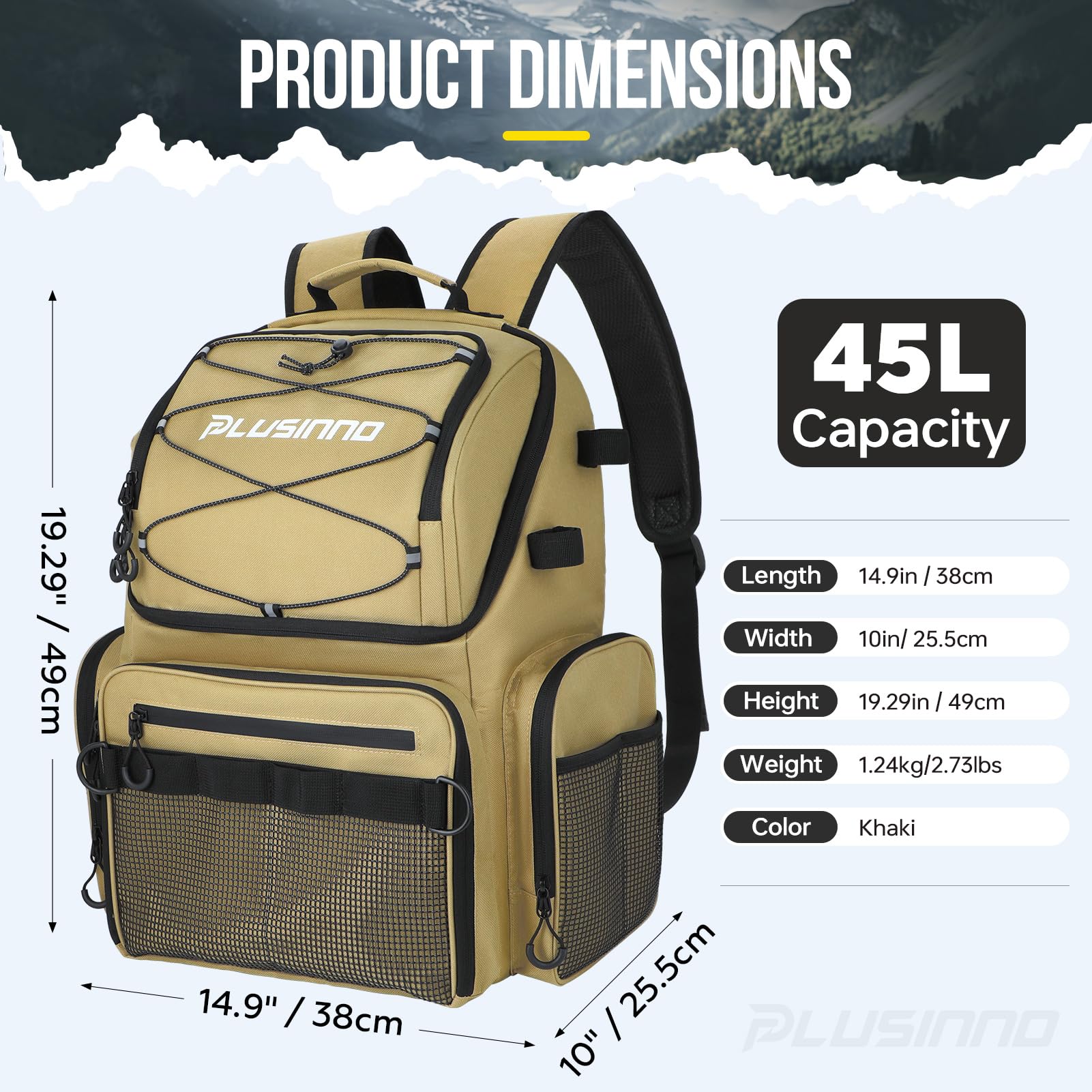 PLUSINNO fishing backpack movable divider creates flexible storage for tackle.