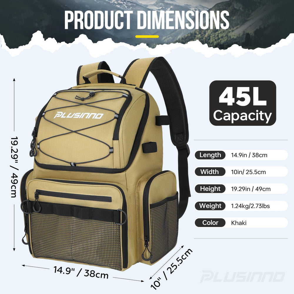 PLUSINNO fishing backpack movable divider creates flexible storage for tackle.