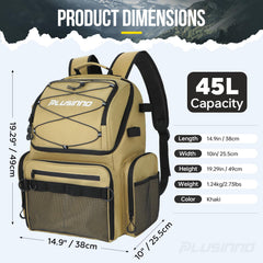PLUSINNO fishing backpack movable divider creates flexible storage for tackle.