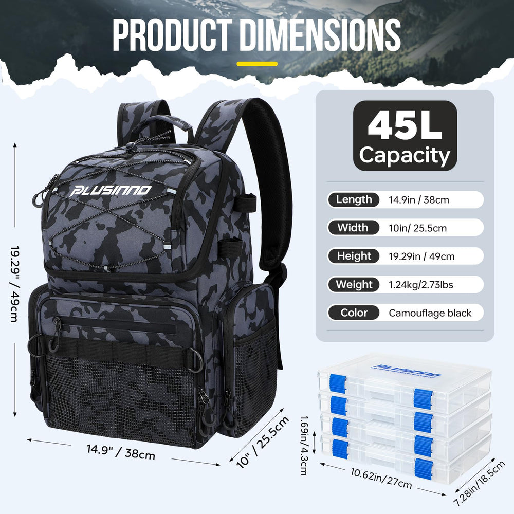 PLUSINNO fishing backpack movable partition for flexible tackle storage