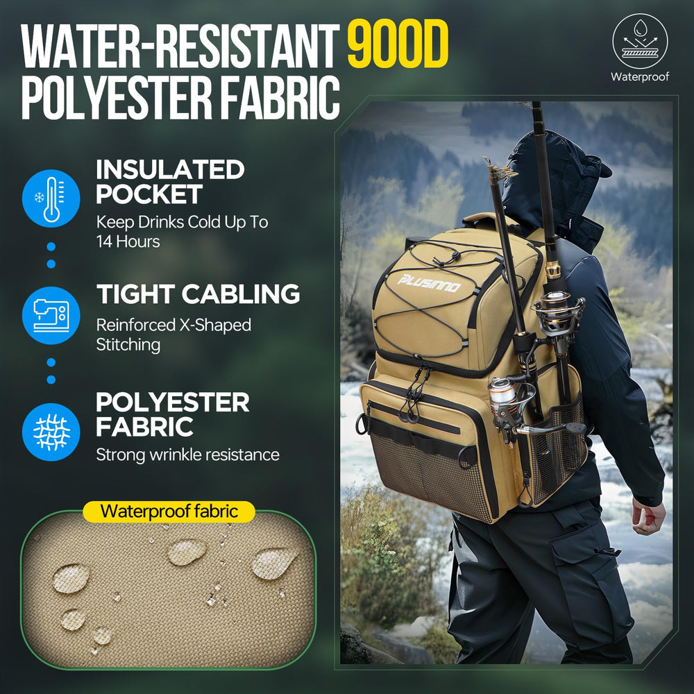 PLUSINNO fishing backpack outdoor camping hiking ready for various adventures.