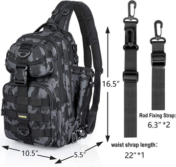 PLUSINNO Fishing Backpack rod holder side view shows easy access while reeling in catches.