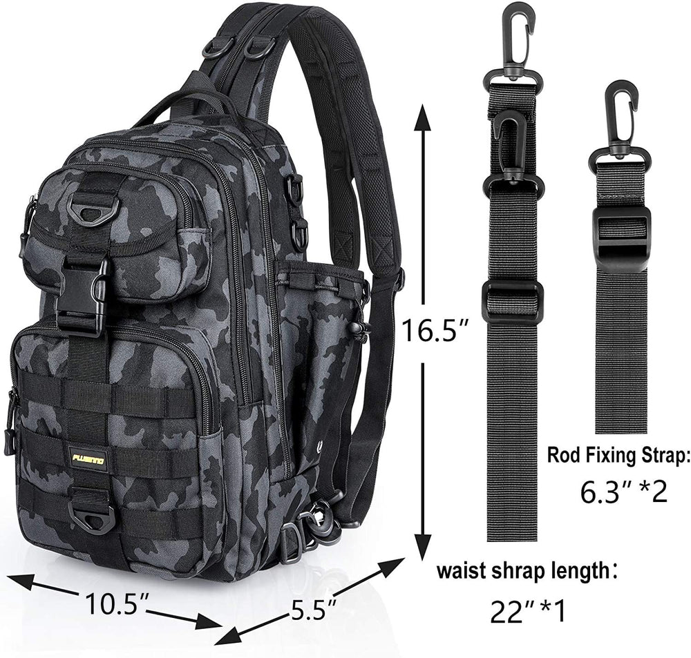 PLUSINNO Fishing Backpack rod holder side view shows easy access while reeling in catches.