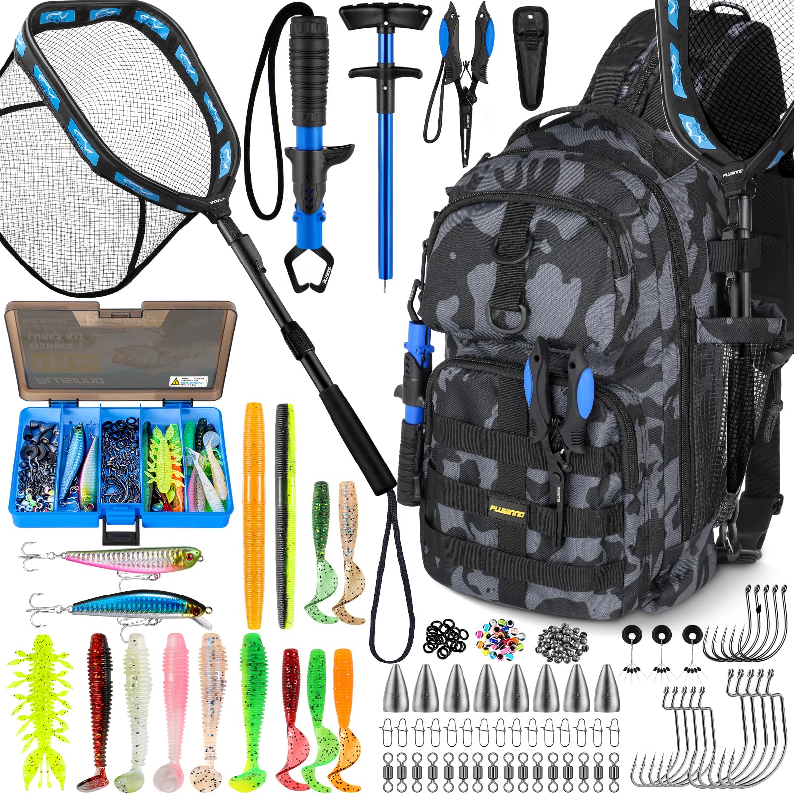 PLUSINNO fishing backpack with rod holder showing organized storage for gear on the go.